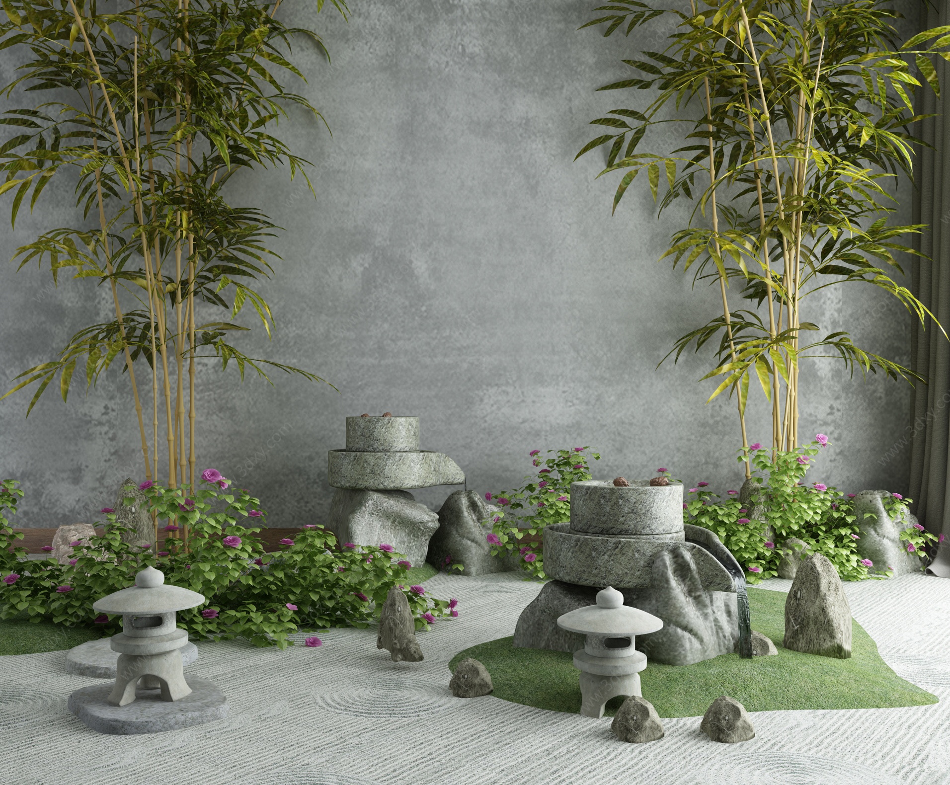 新中式庭院石磨景观小品3D模型