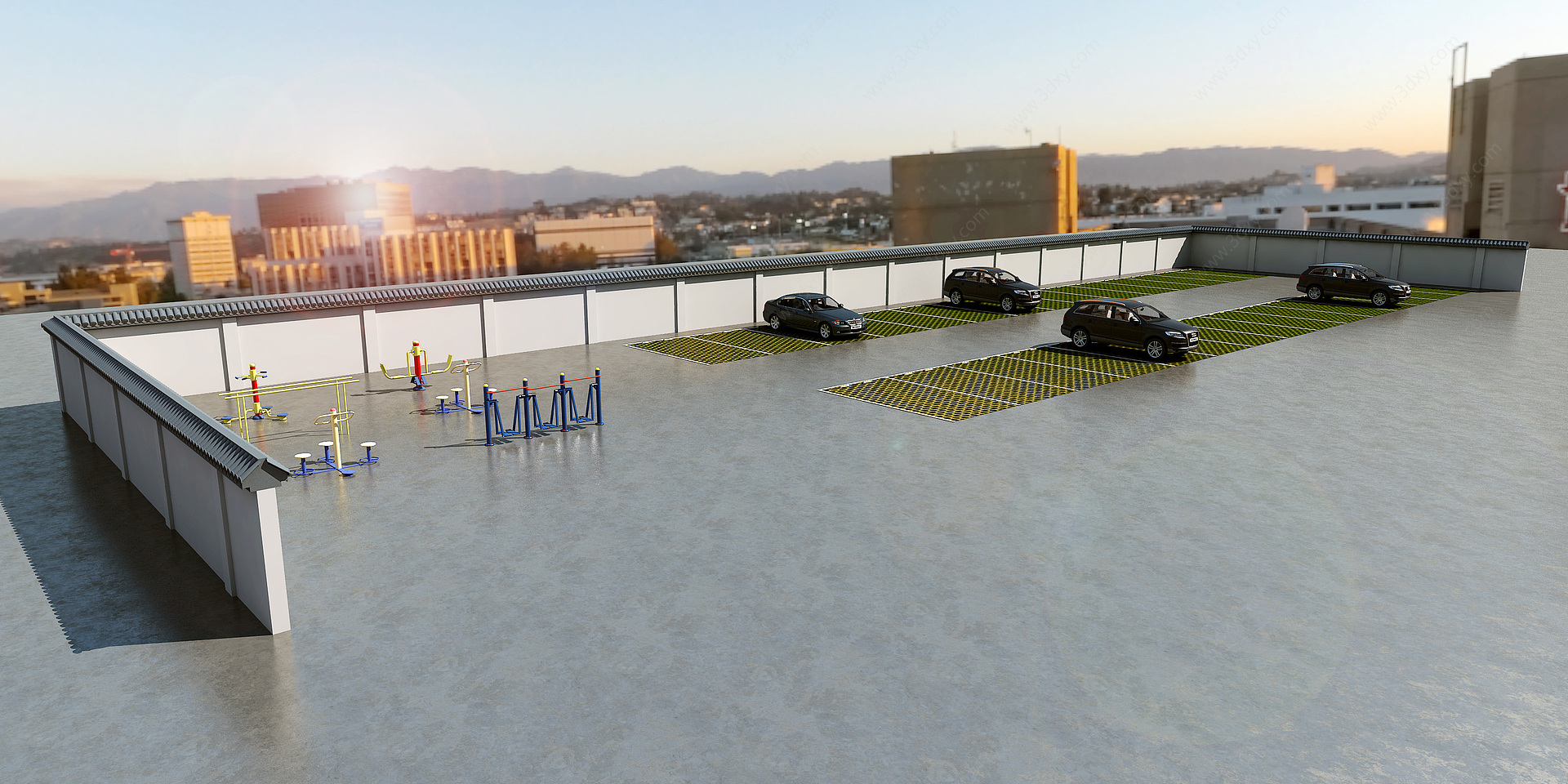 围墙瓦户外健身设施停车场3D模型