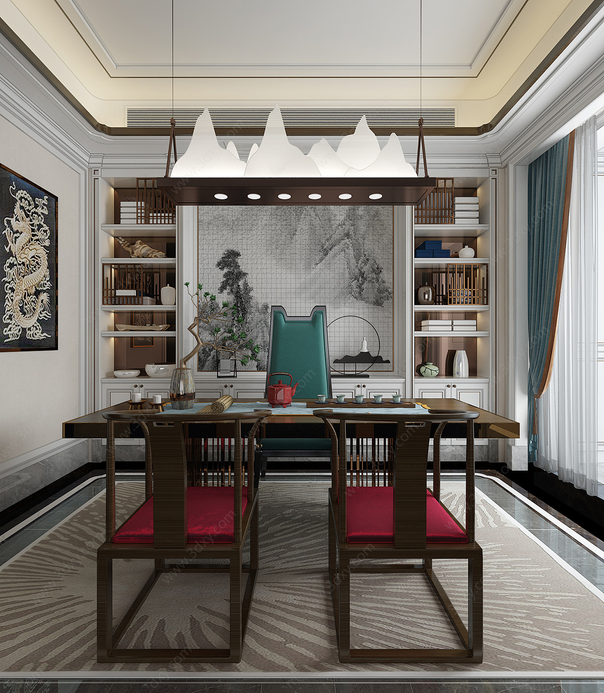新中式书房茶室3D模型