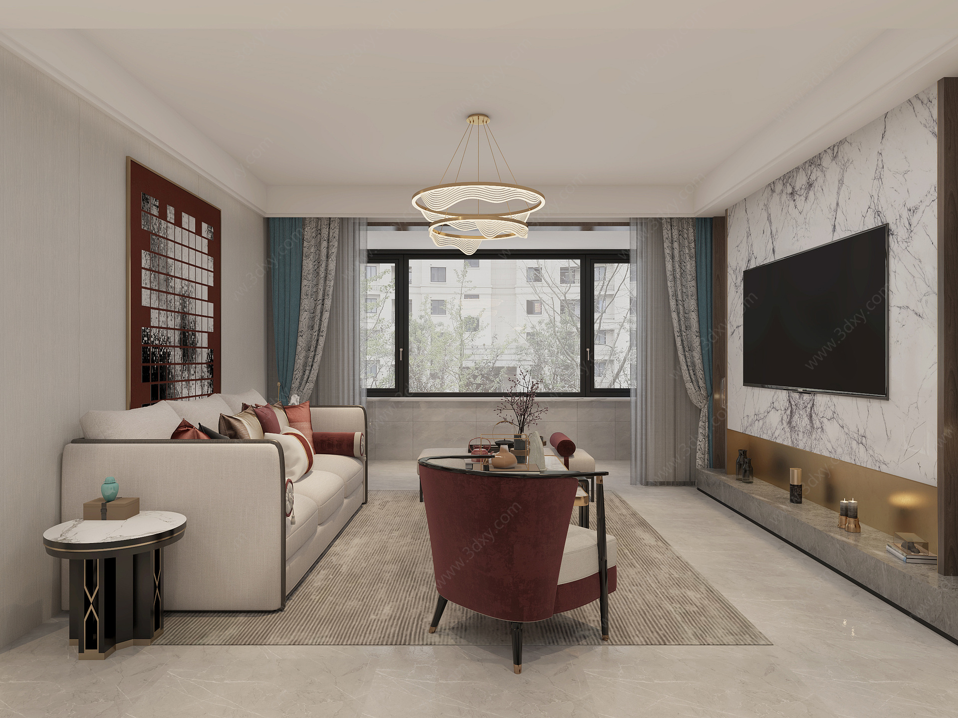 新中式家居客厅3D模型