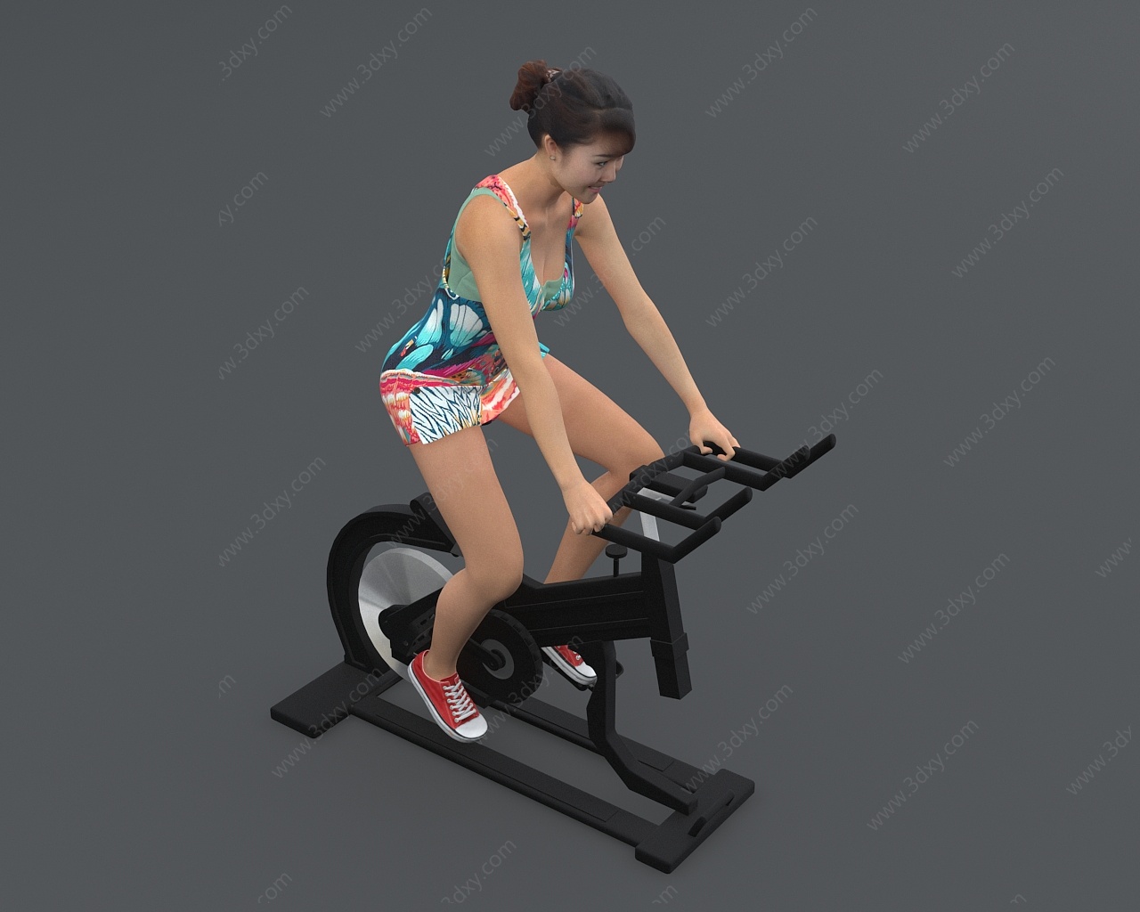 骑动感单车的健身女教练3D模型
