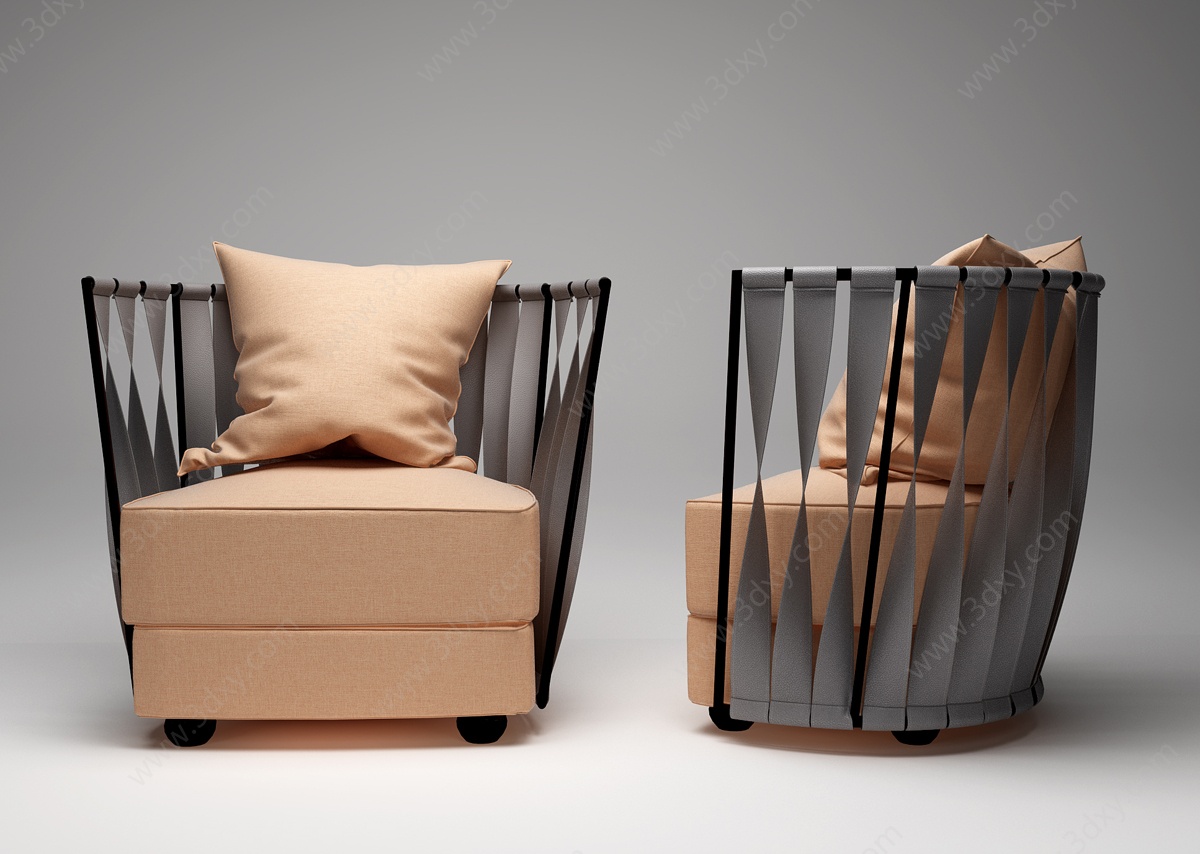 现代编织单人休闲沙发3D模型