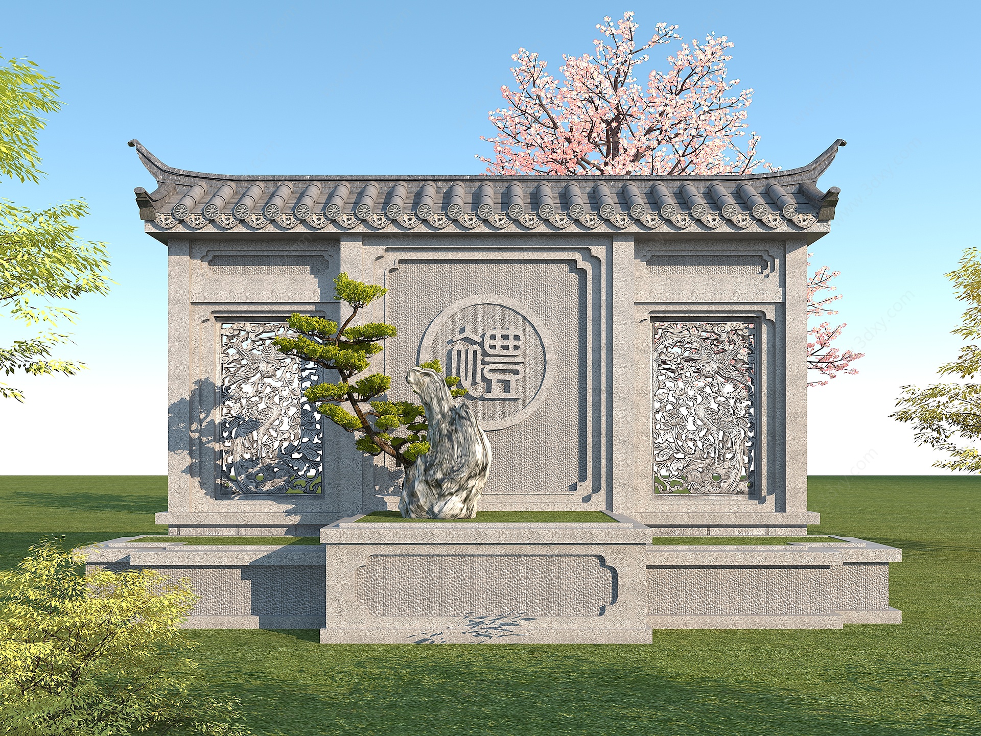 石雕文化墙古建筑景观墙3D模型
