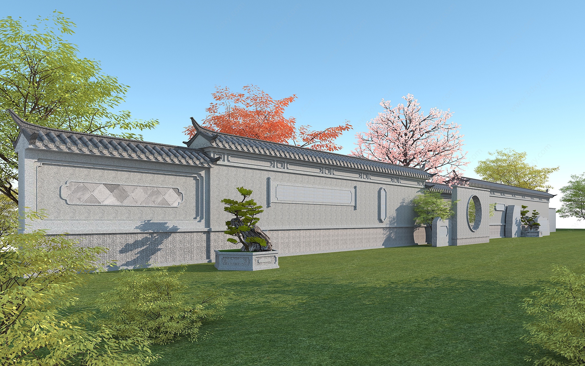 中式景墙古建筑文化墙3D模型