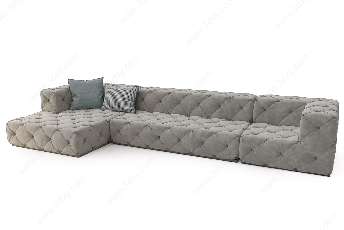 灰色布艺多人沙发3D模型