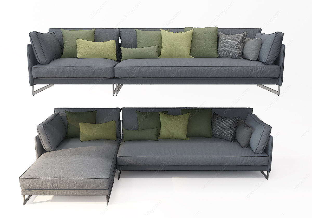 现代布艺多人沙发转角沙发3D模型