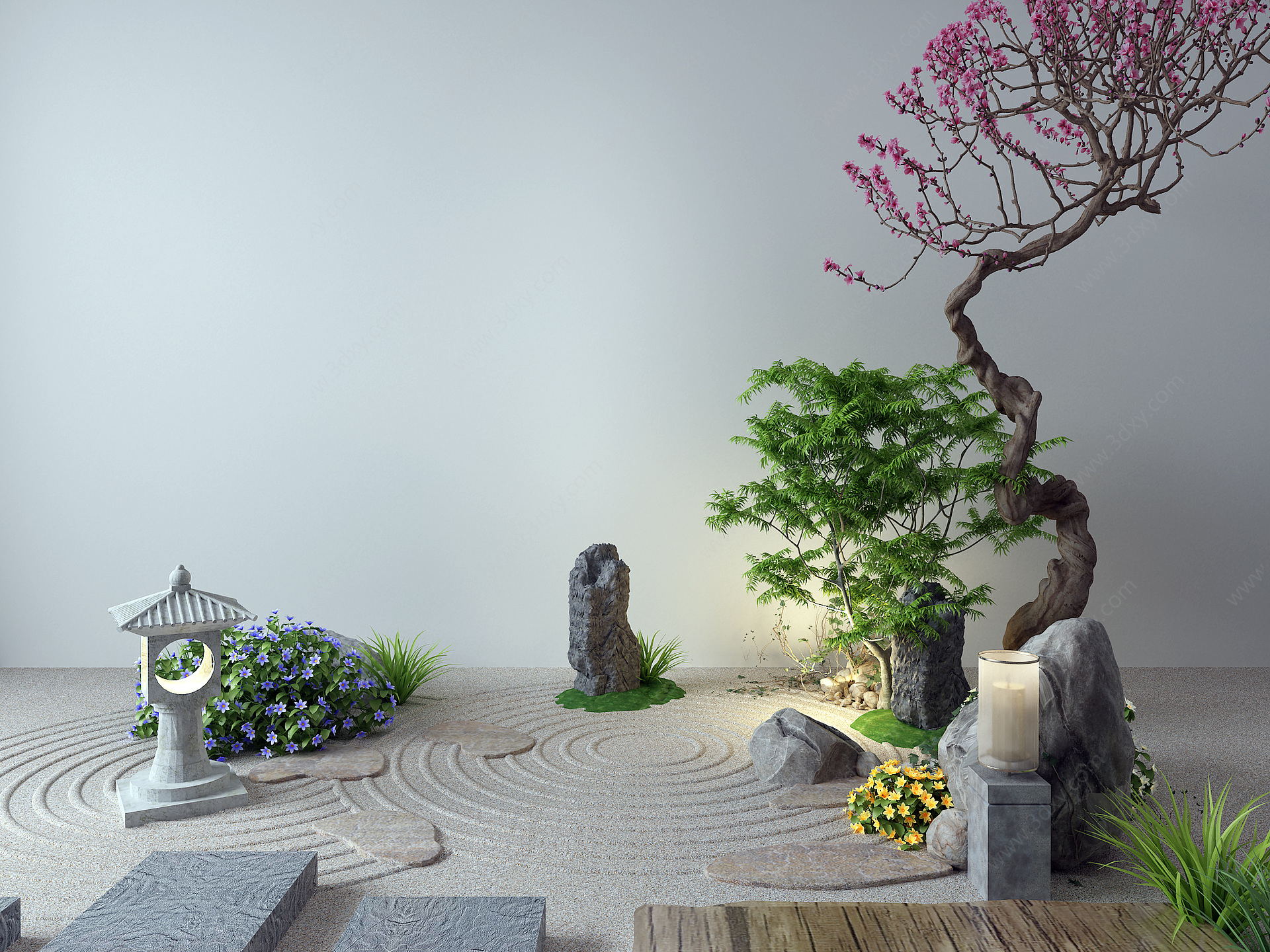 新中式景观小品梅花石灯3D模型