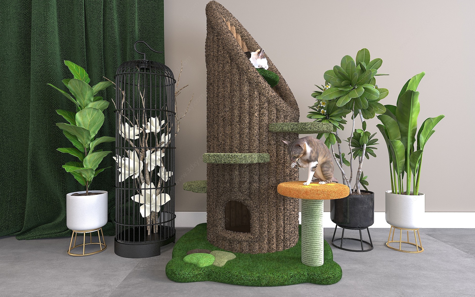 装饰柜架猫爬架猫窝植物3D模型