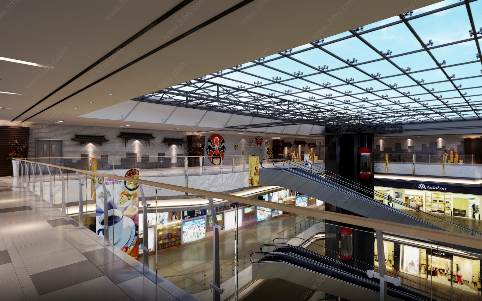 新中式业空间商场过道3D模型