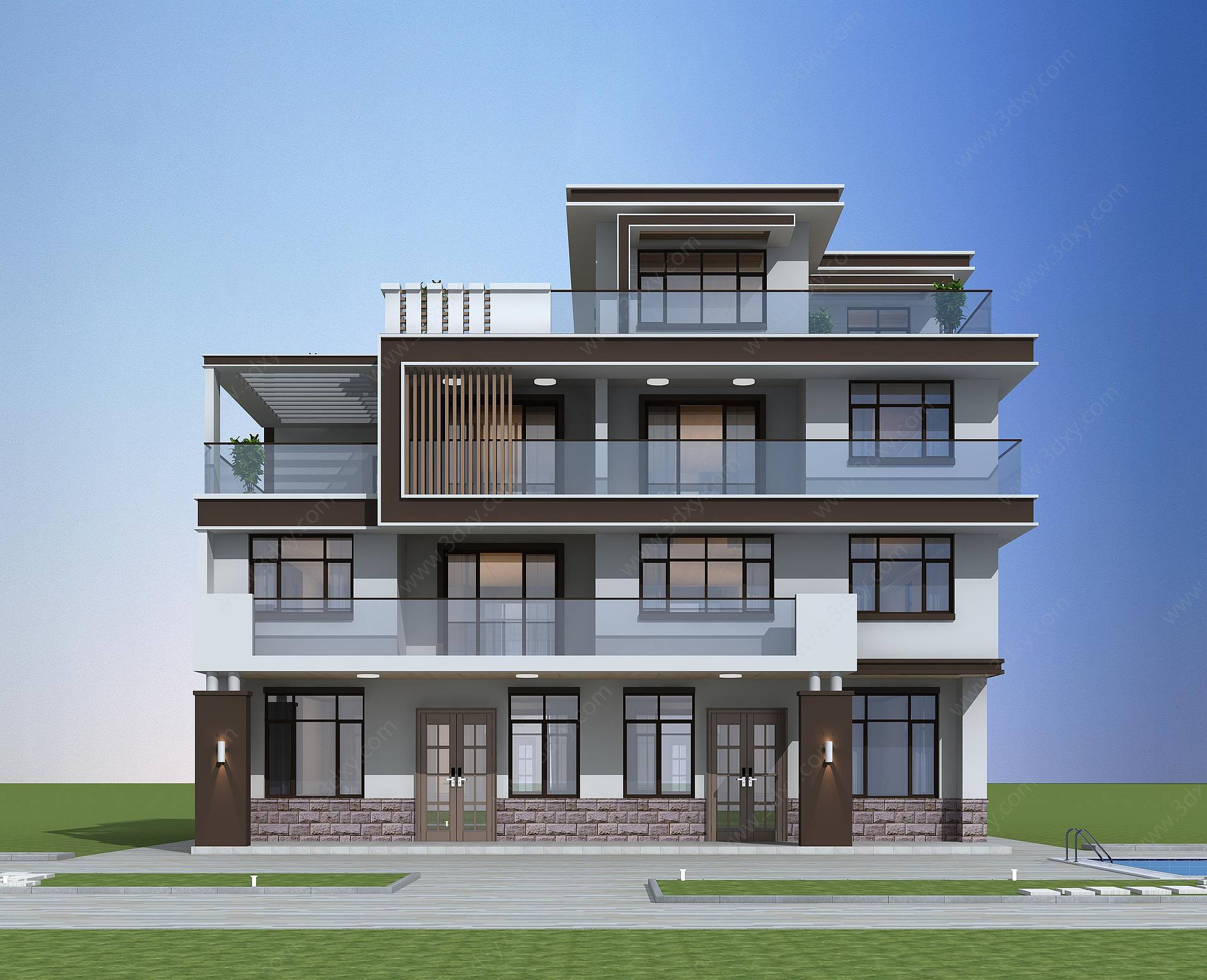 现代三层别墅住宅3D模型
