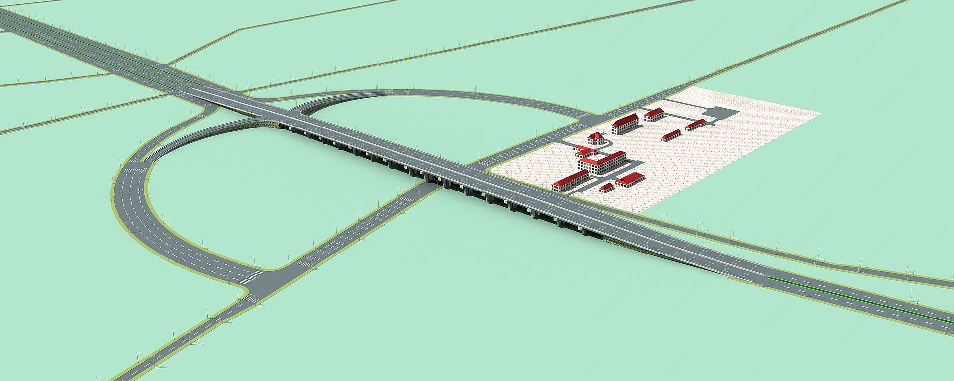 公路立交桥跨铁路桥小桥3D模型