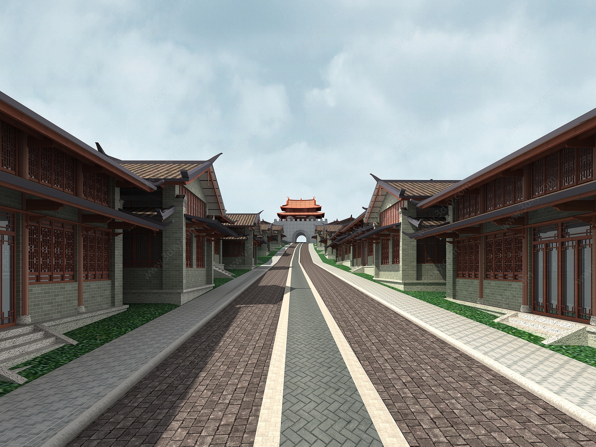 中式古建商业街内街3D模型