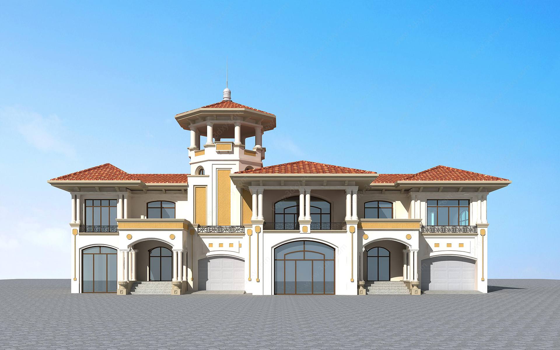地中海西班牙二层别墅3D模型