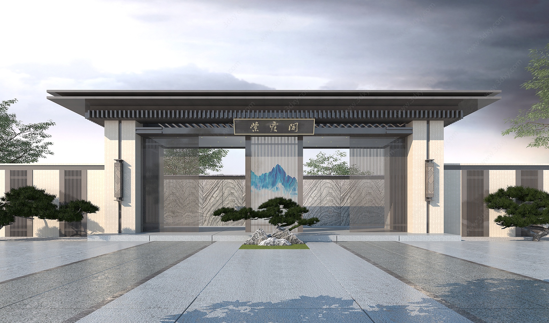 新中式景观大门庭院3D模型