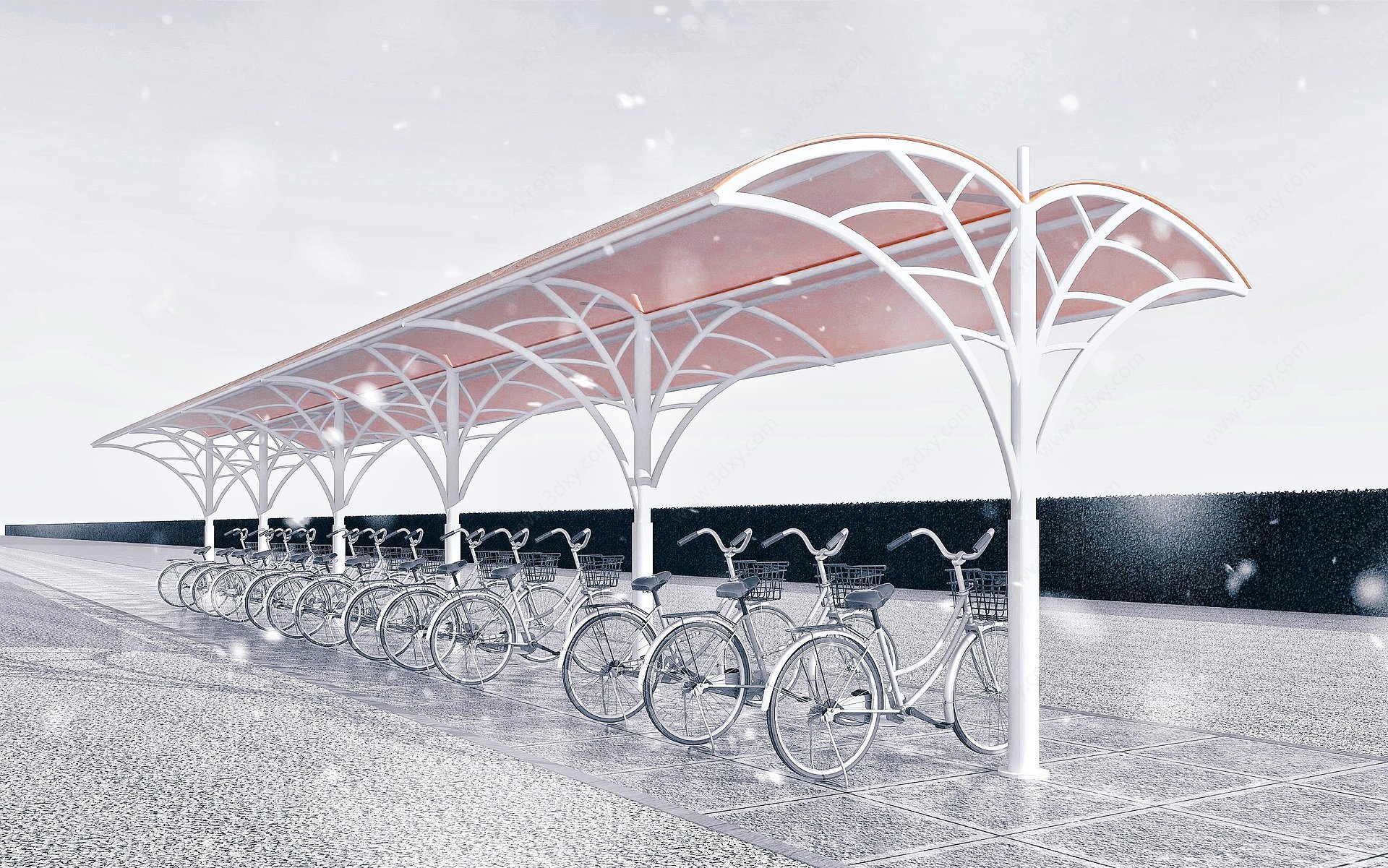 自行车棚钢结构单车棚3D模型