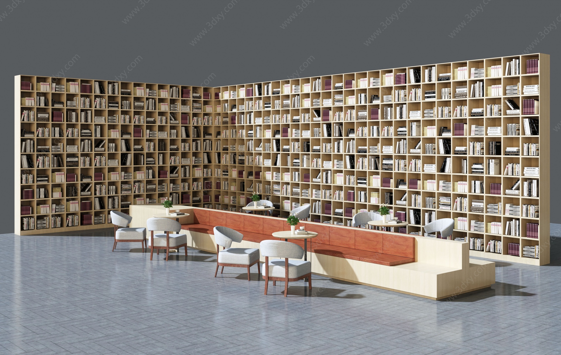 书柜图书馆书柜转角书柜3D模型
