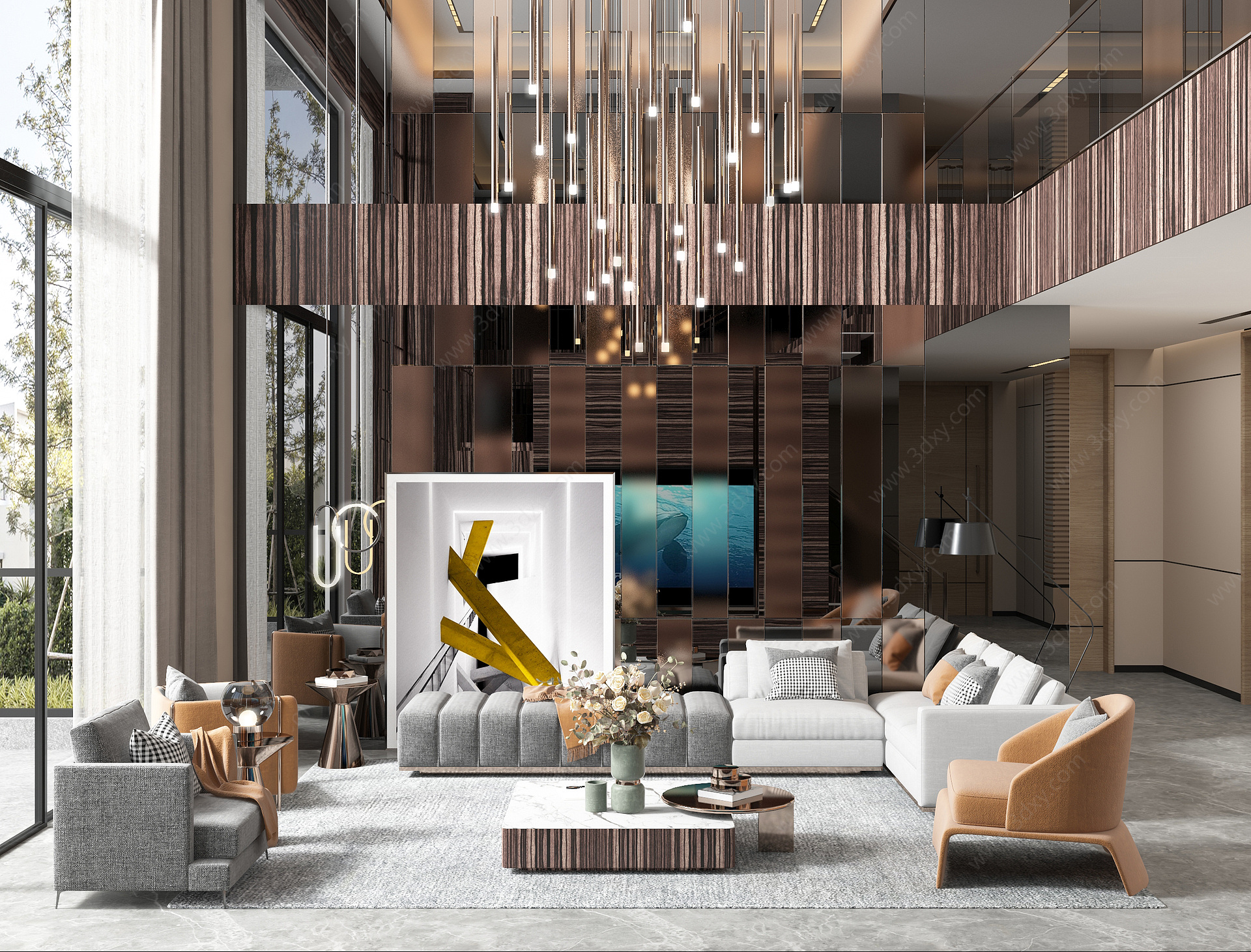 现代复式客厅沙发组合3D模型
