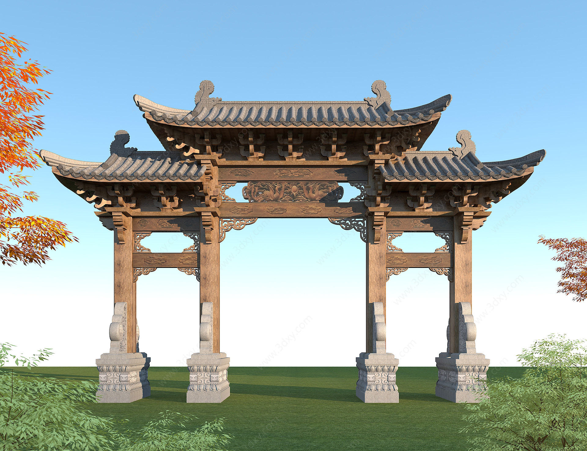 中式大门牌坊3D模型