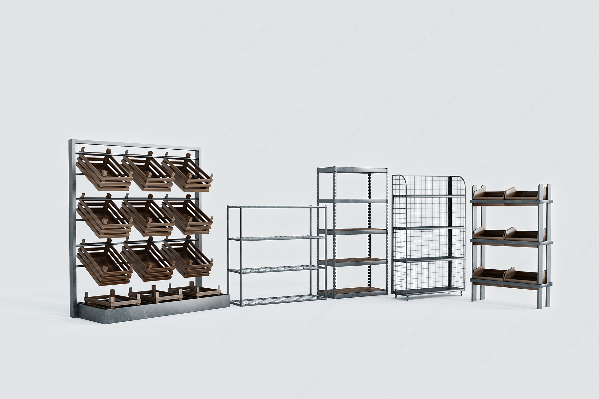 超市仓库展架货架组合3D模型