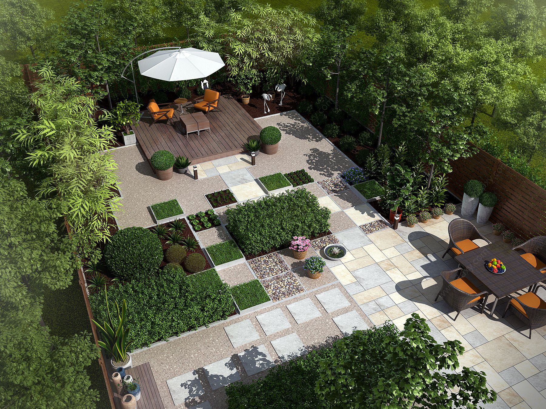 现代花园庭院3D模型
