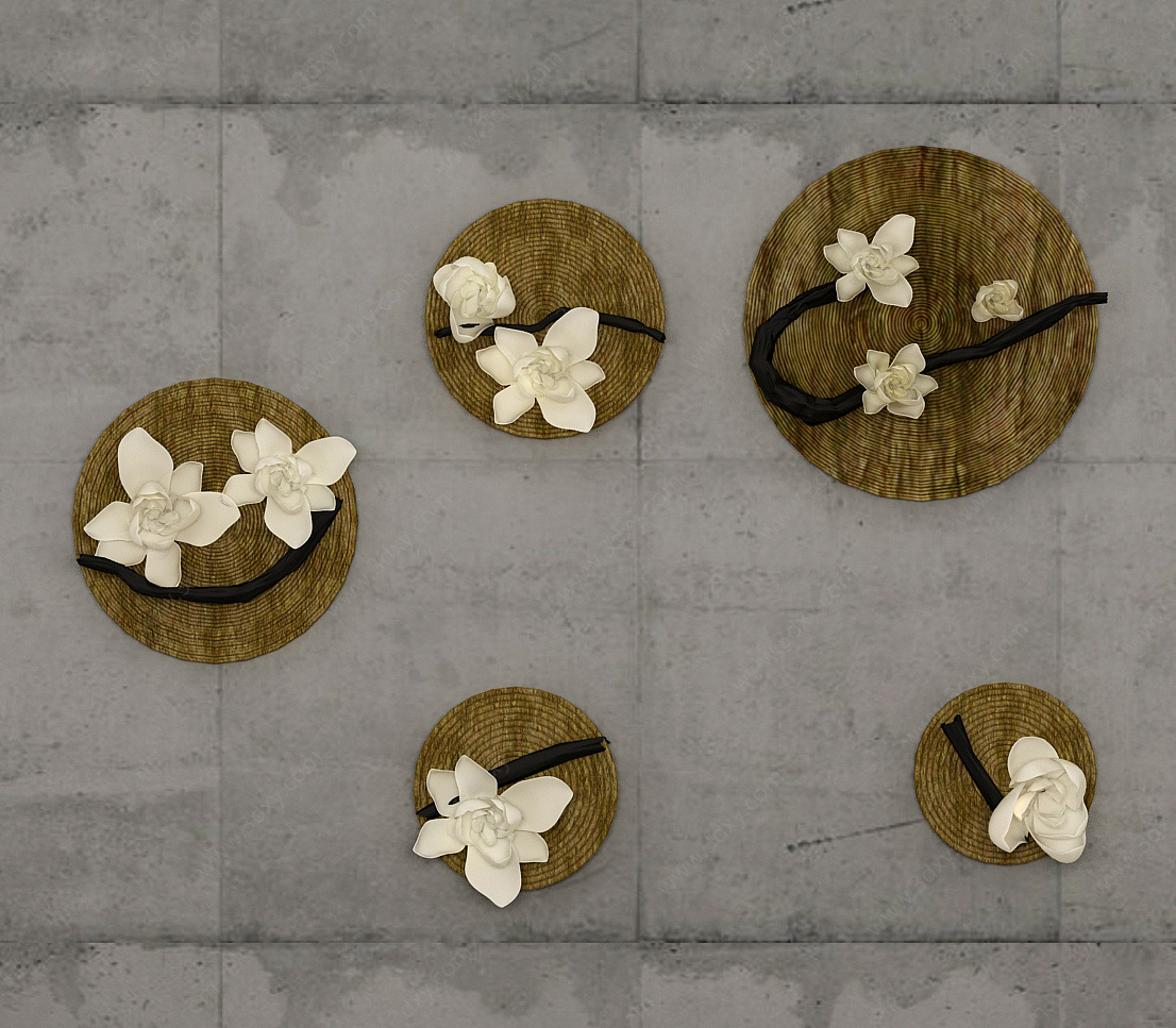 新中式花朵墙饰3D模型