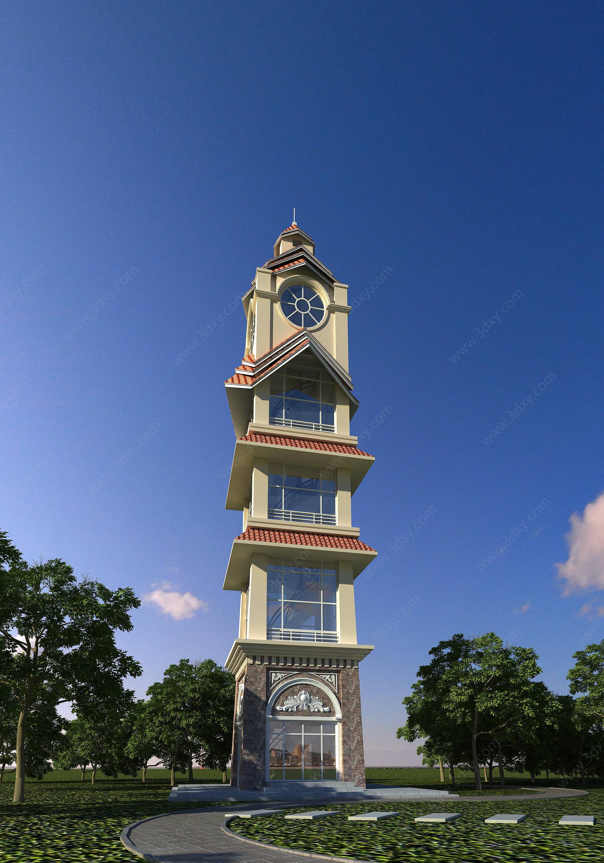 欧式钟塔景观塔3D模型