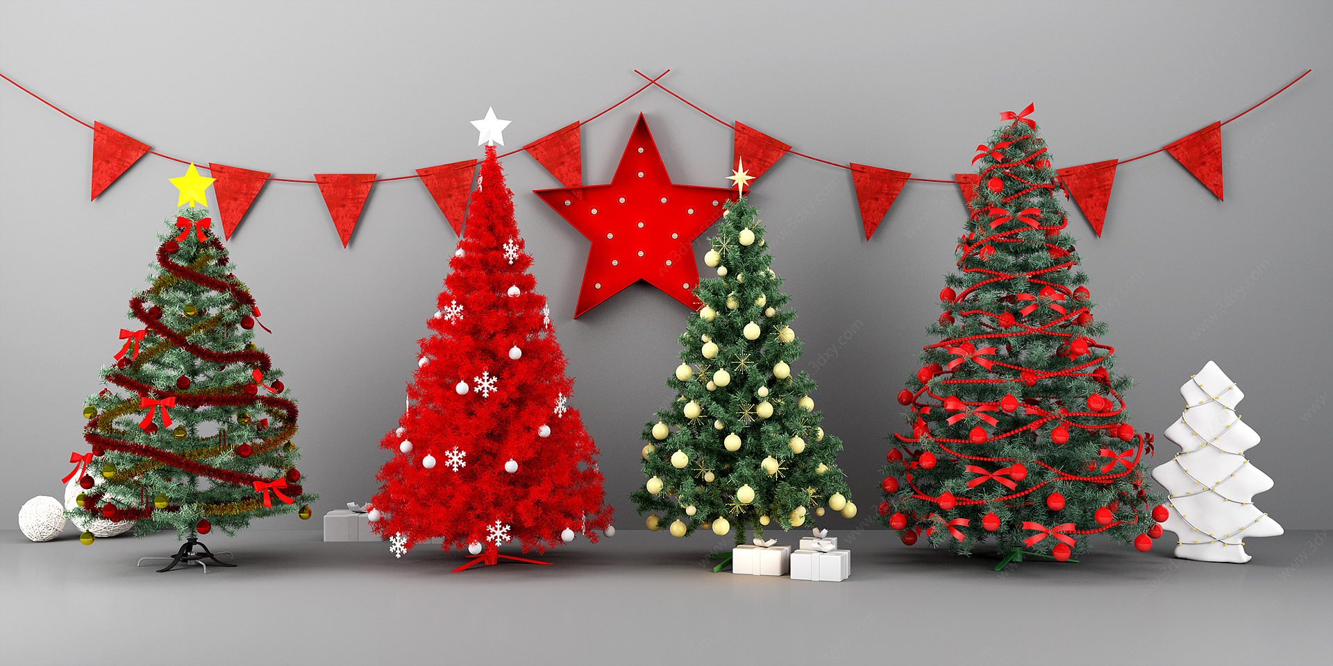 现代风格圣诞树装饰摆件3D模型