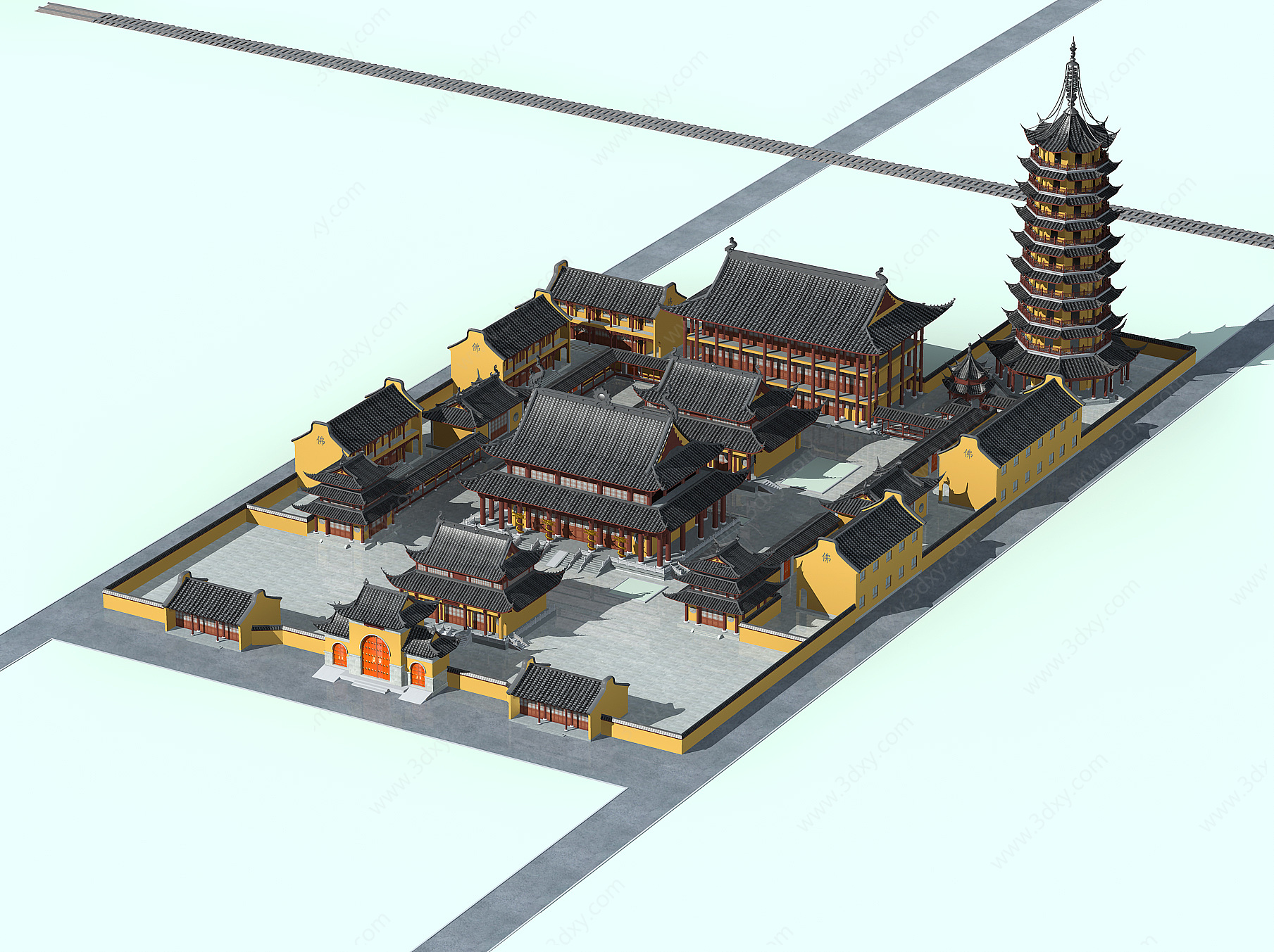 中式禅寺寺庙古建3D模型