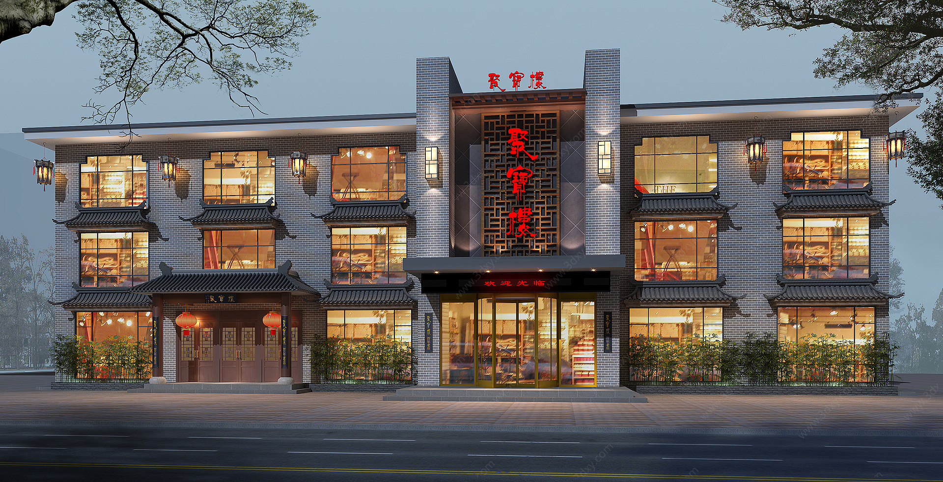 新中式酒店门头门面3D模型