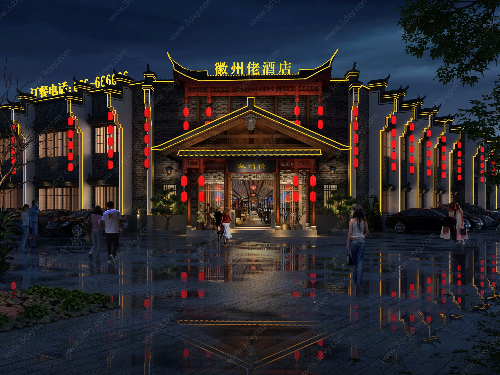 新中式酒店外立面3D模型