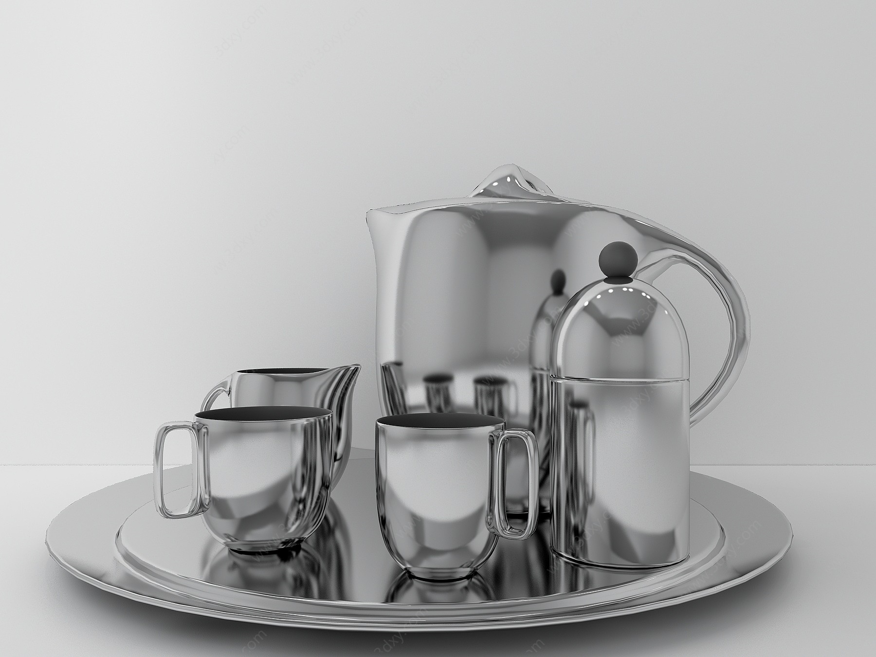 现代不锈钢茶具3D模型