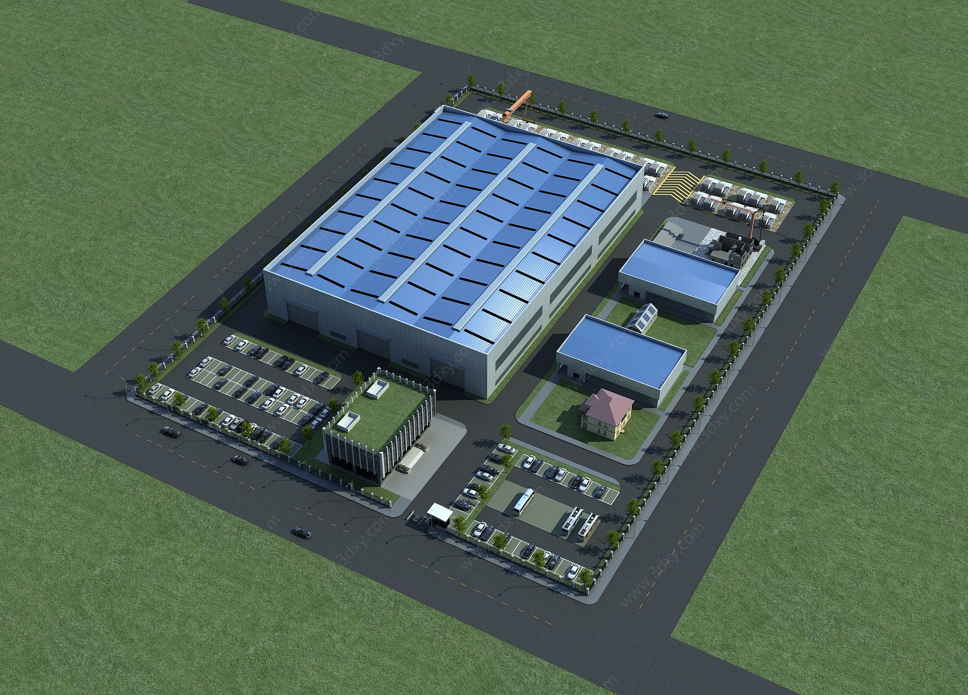 现代工业厂房3D模型