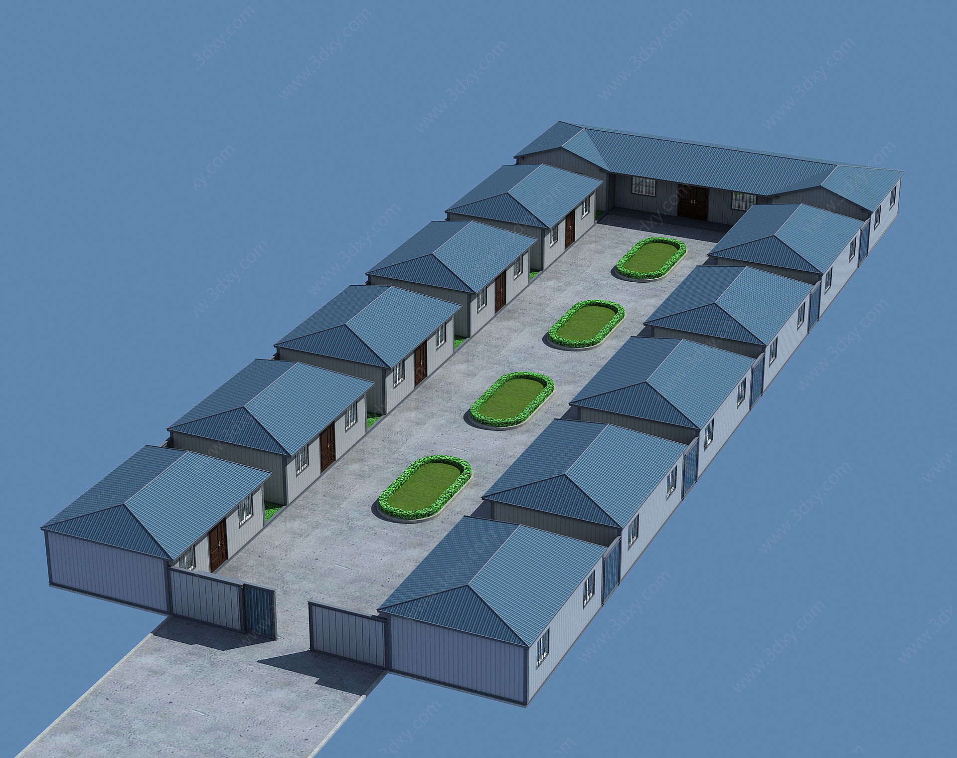 新中式四合院瓦房鸟瞰图3D模型