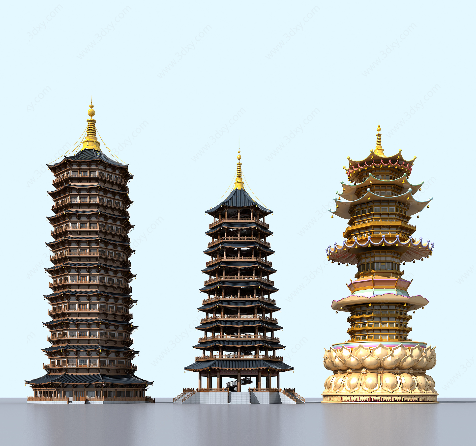 传统中式古建塔楼佛塔3D模型