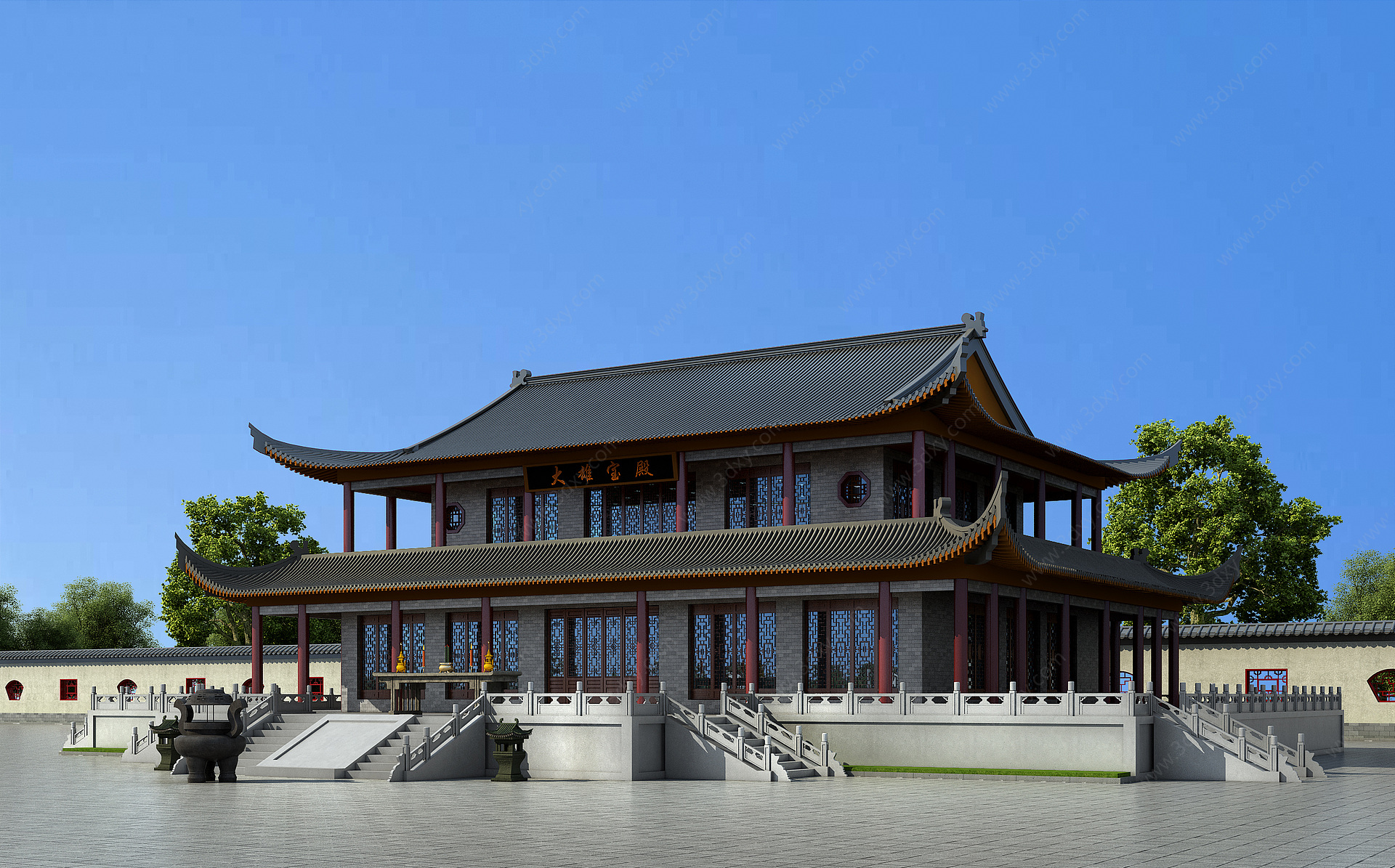 传统中式古建大雄宝殿3D模型