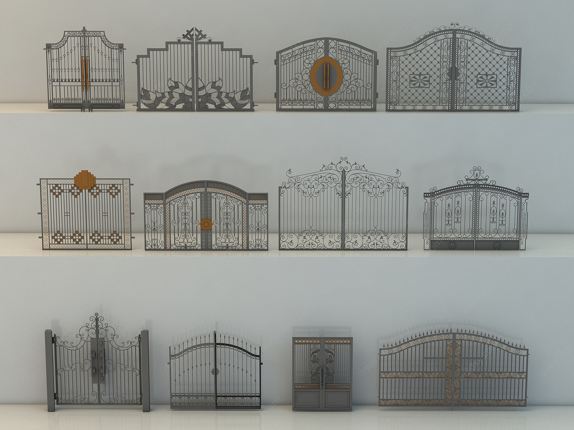 欧式铁艺院墙围墙景墙3D模型