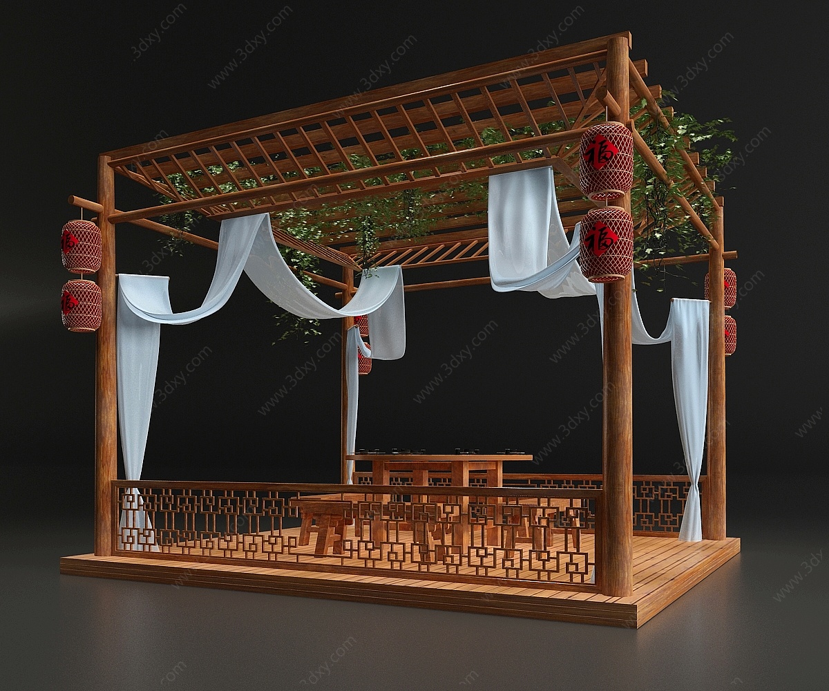 中式葡萄架凉亭3D模型