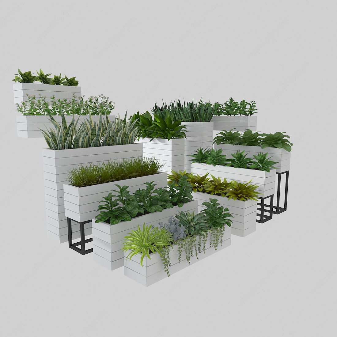 现代花架盆栽绿植植物3D模型