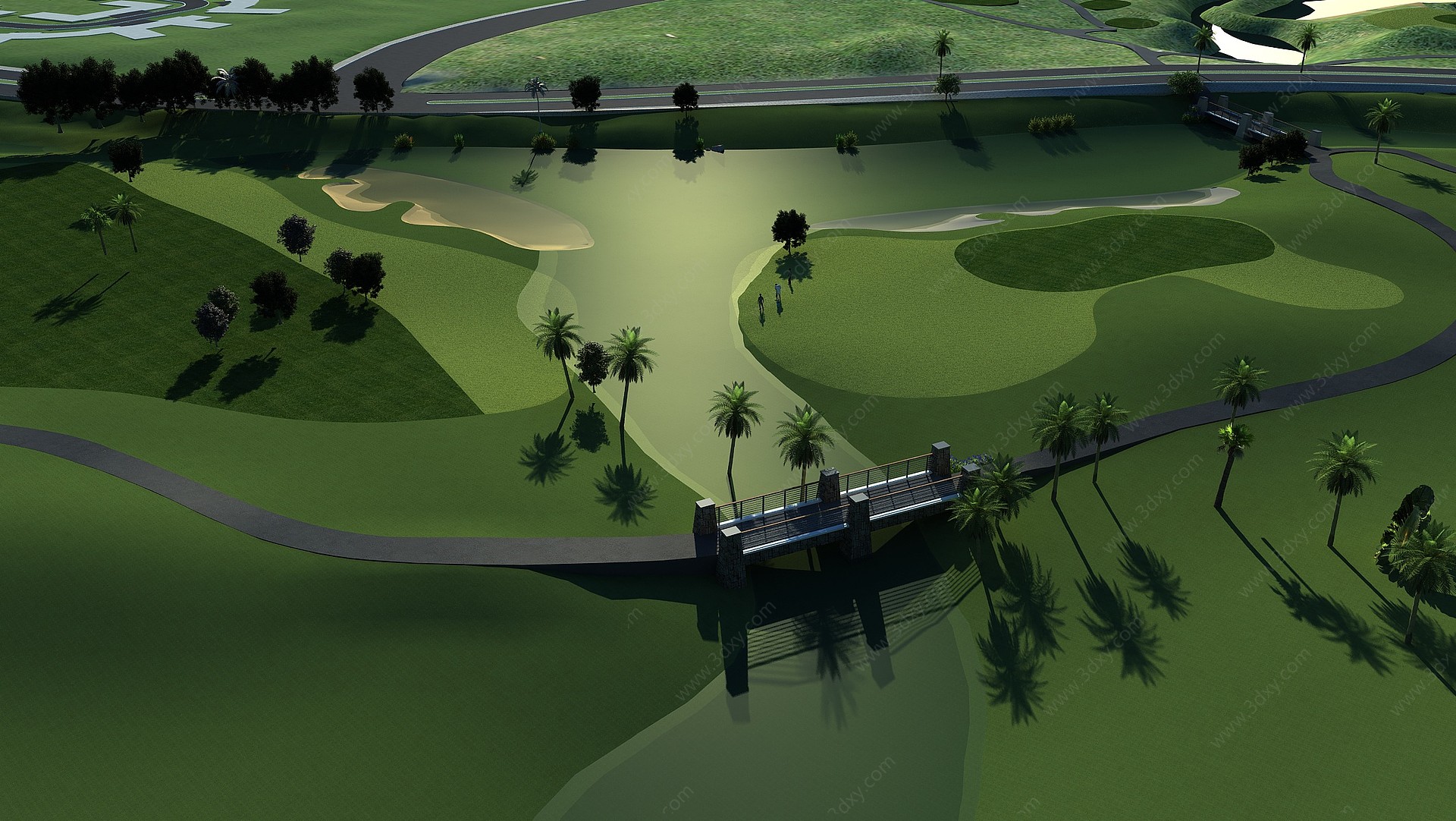 热带小桥流水高尔夫球场3D模型