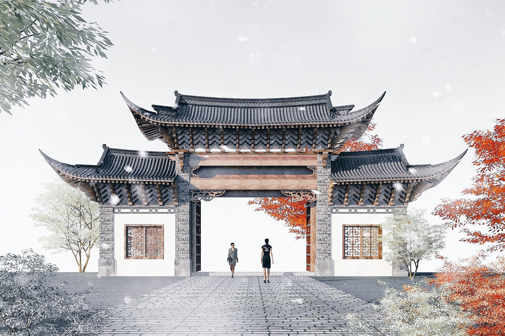 中式古建筑大门3D模型