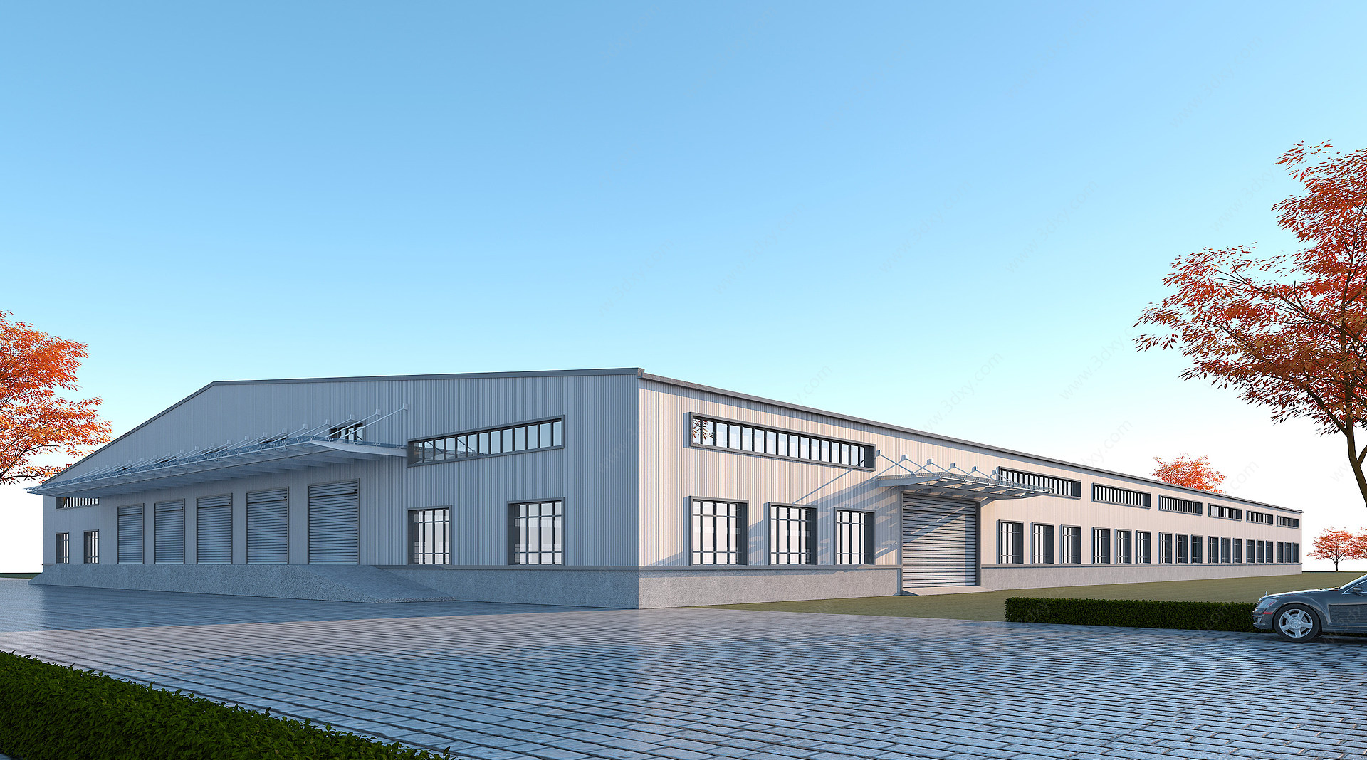 工业厂房彩钢板双坡顶厂房3D模型