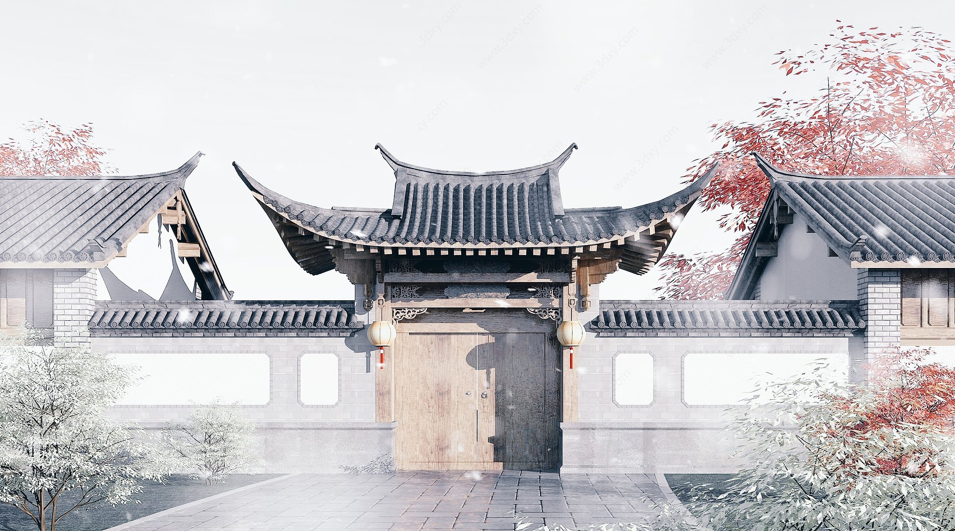 中式大门丽江风格建筑3D模型