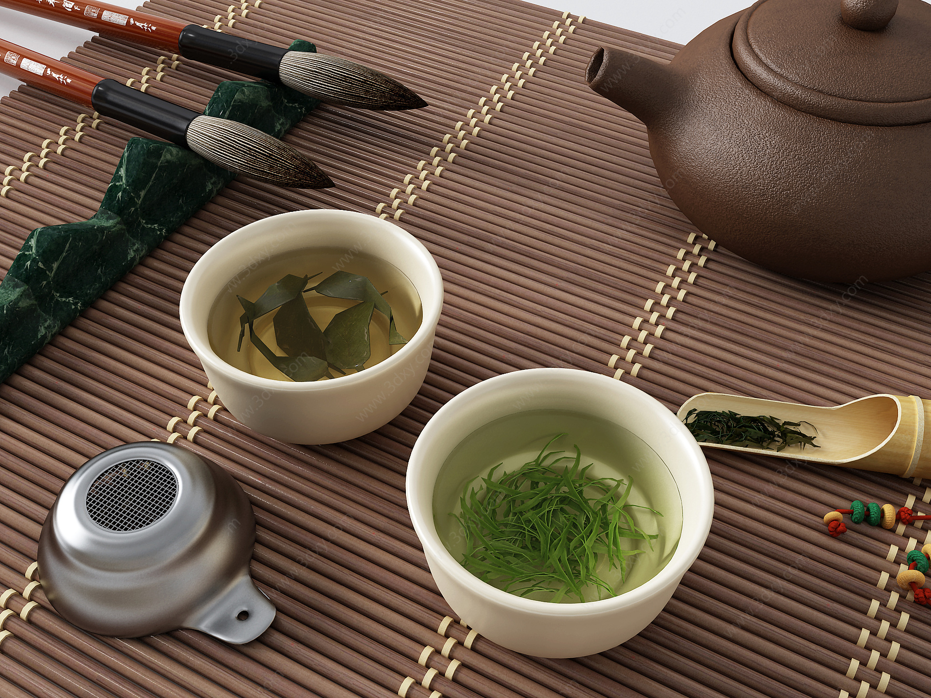 现代茶叶茶杯茶壶3D模型