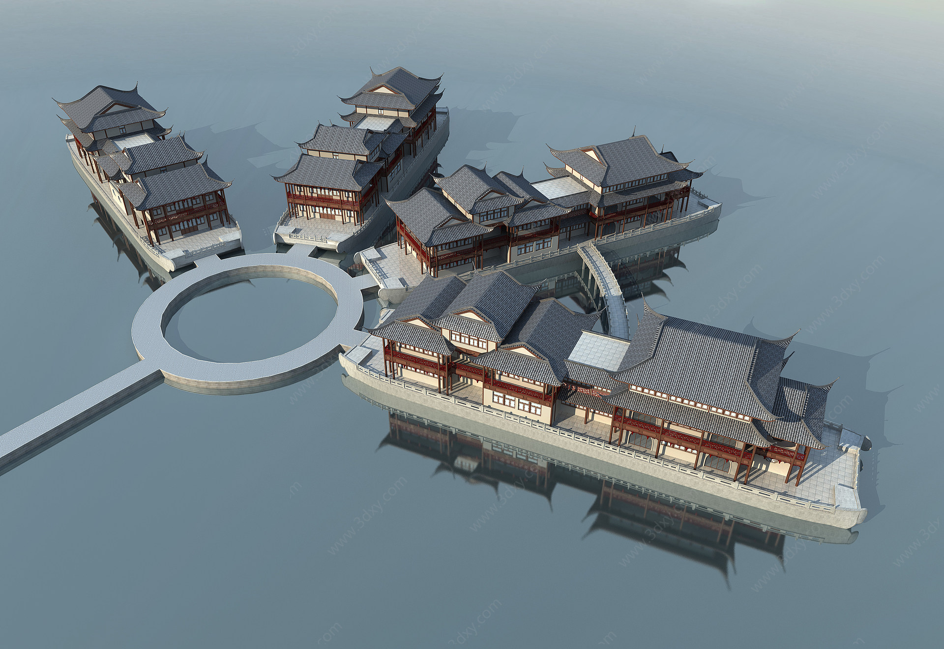 传统中式古建船坊3D模型