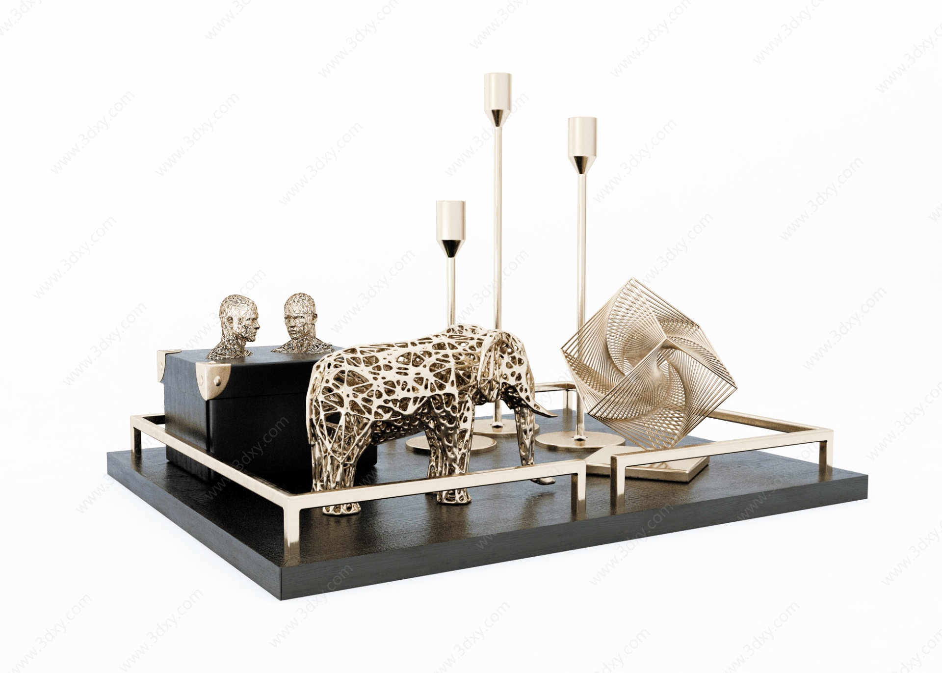 现代金属镂空雕塑摆件组合3D模型