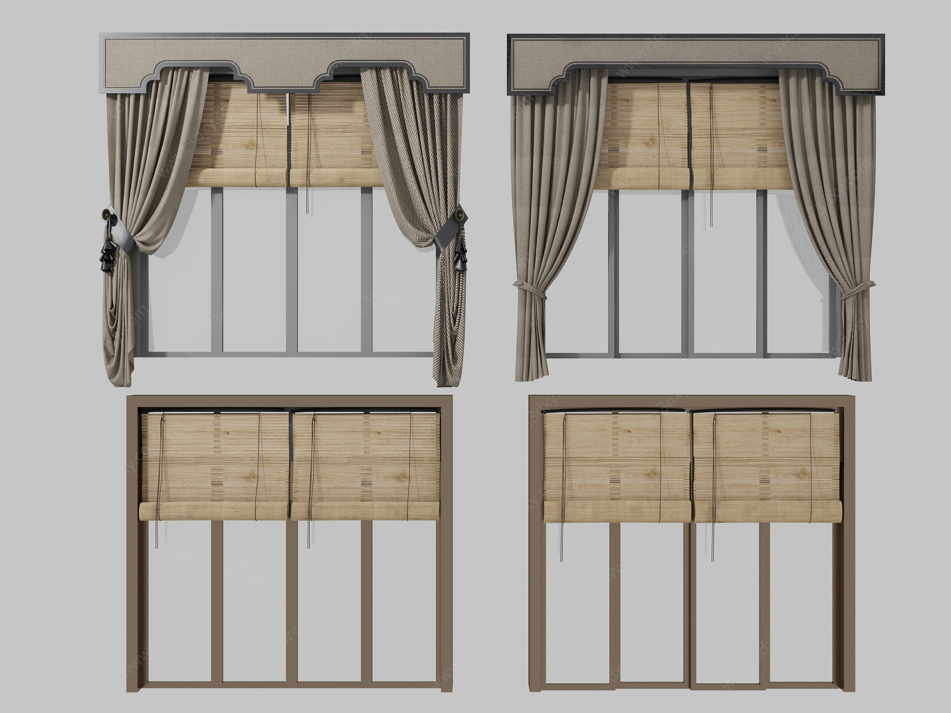 新中式窗帘竹帘组合3D模型