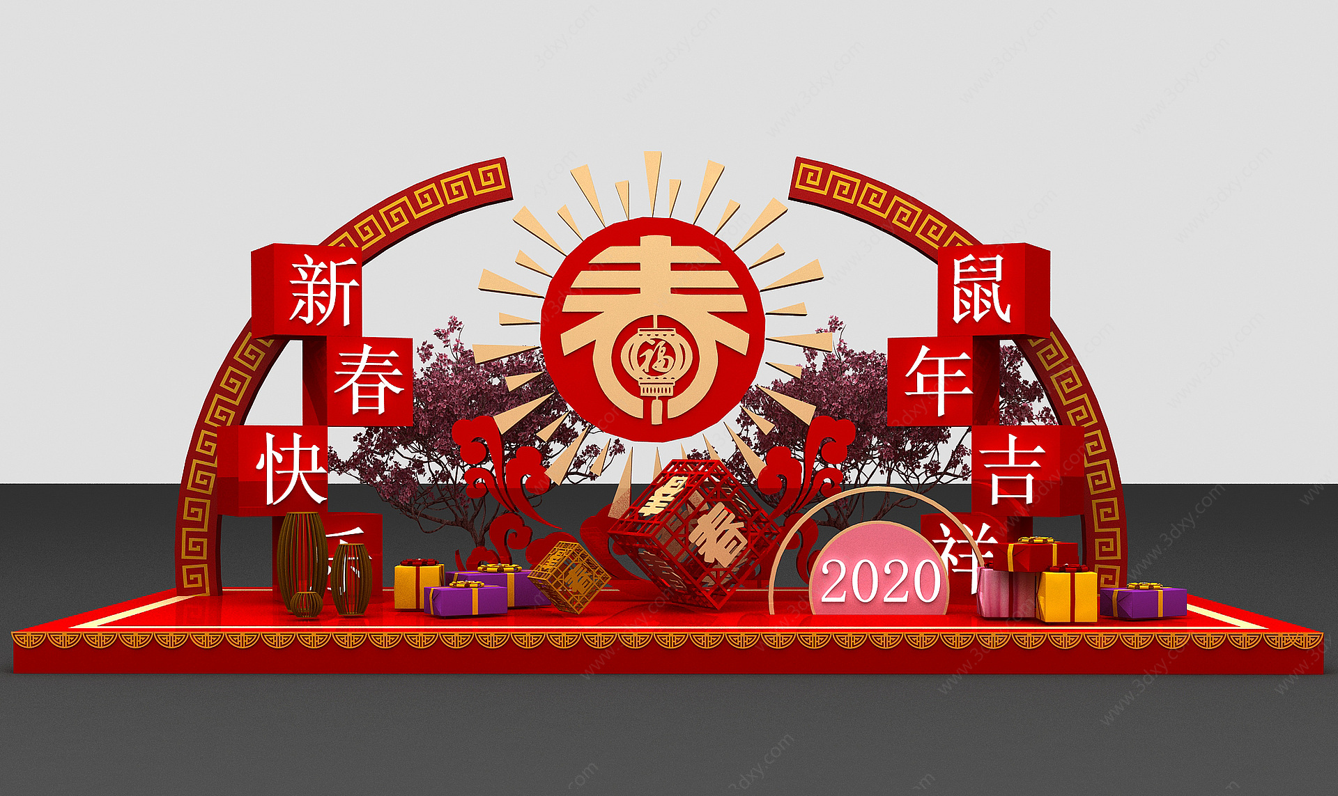 新中式新年美陈春节布置3D模型