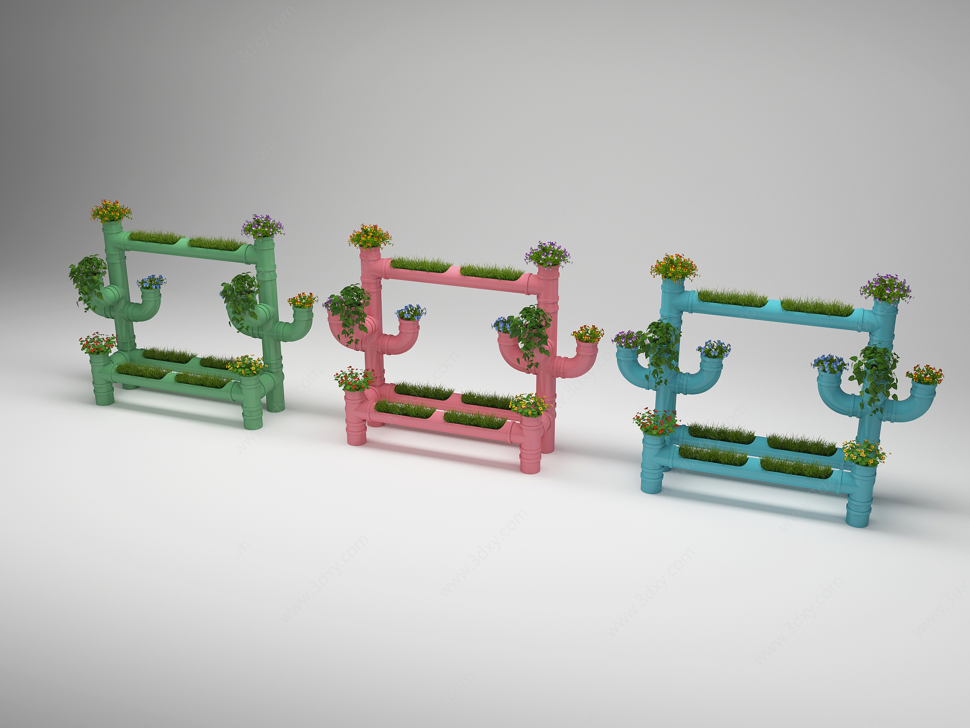 水管栽培PVC管道种植植物3D模型