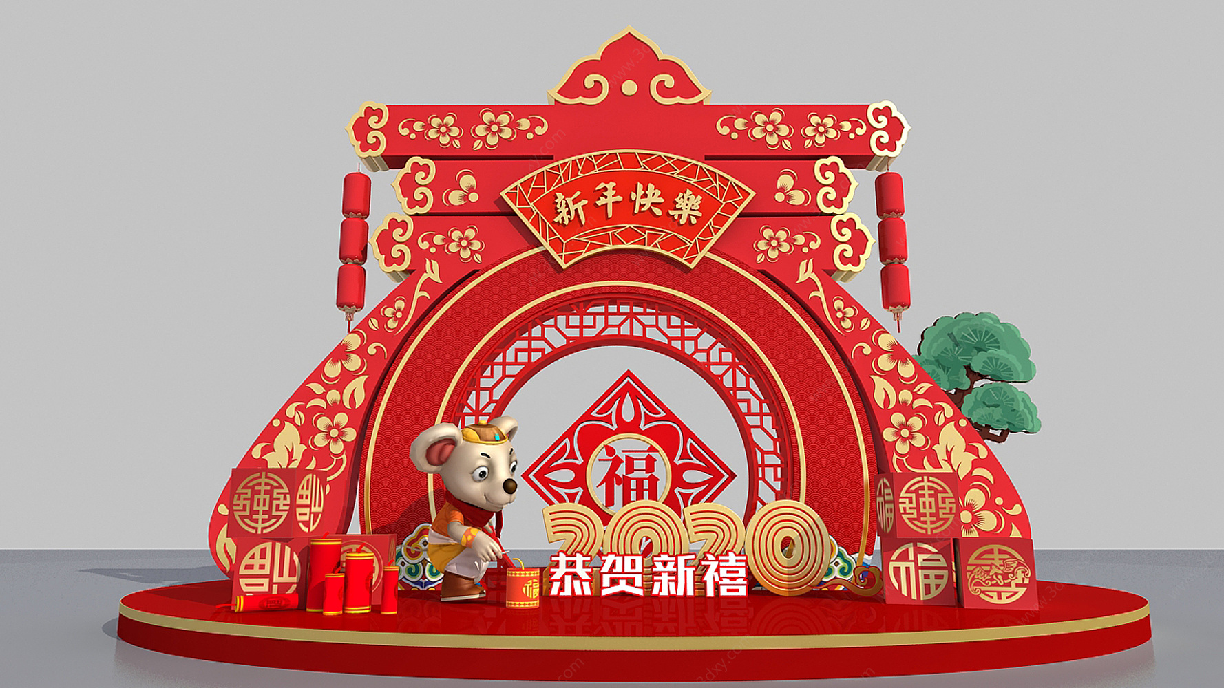 新中式新年美陈美陈春节3D模型