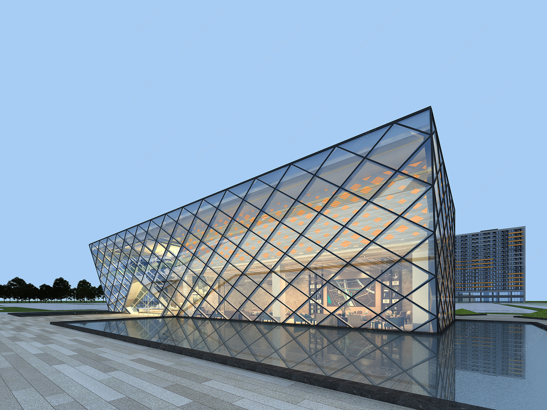 现代玻璃售楼处3D模型
